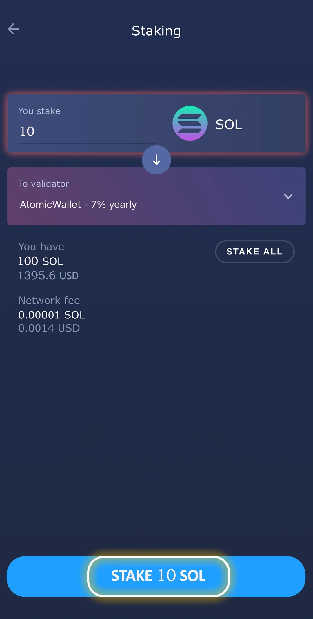 استیکینگ ارز دیجیتال در اپلیکیشن اتمیک والت