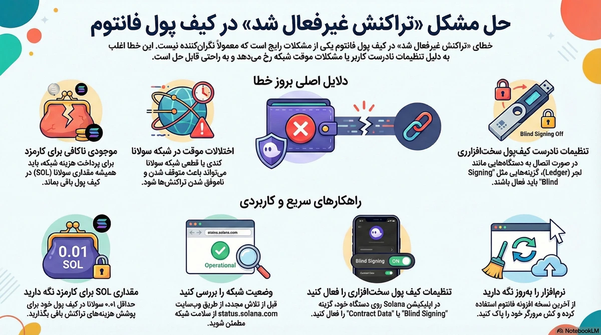 علت خطای «تراکنش غیر فعال شد» در کیف پول فانتوم هنگام ارسال سولانا